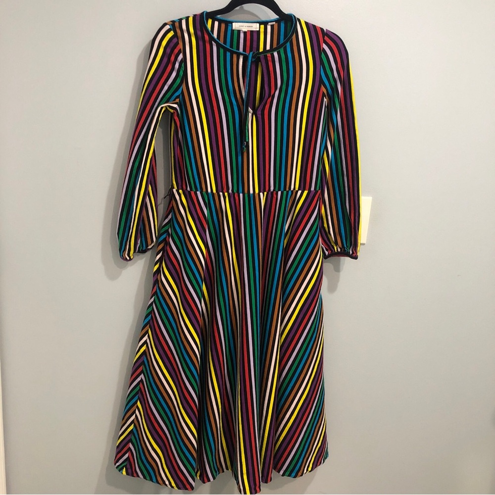Chinti & Parker Long Sleeve Stripped Rainbow A-line Dress Women's Size XS